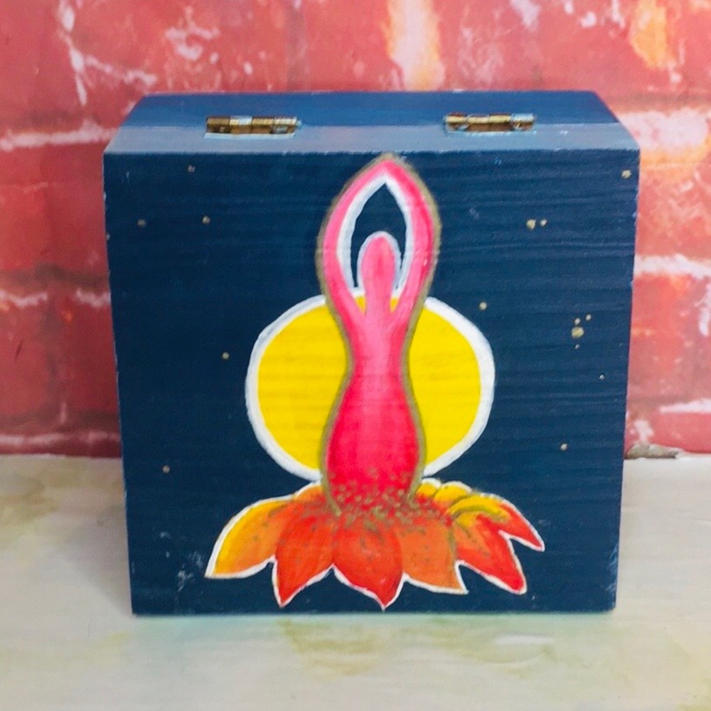 Colorful Hand Painted  Wooden Zen Meditation Goddess Jewelry Trinket Box